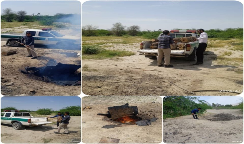 شناسایی و انهدام 4 باب کوره ذغال غیرمجاز در منطقه سید آباد و چاهستان بندرعباس 